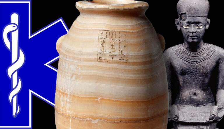 ancient egyptian medicine canopic jar with imhotep asclepius